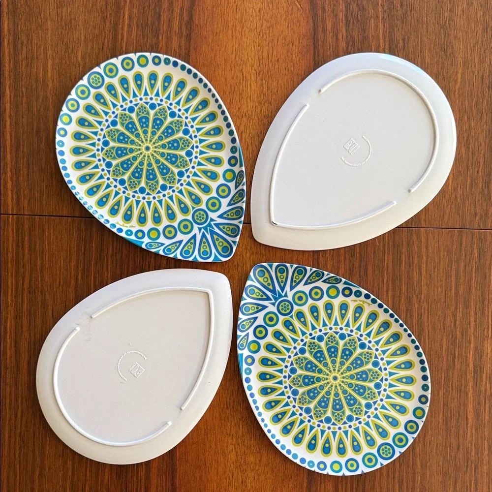Set of 4 Jonathon Adler Melamine Peacock Plates